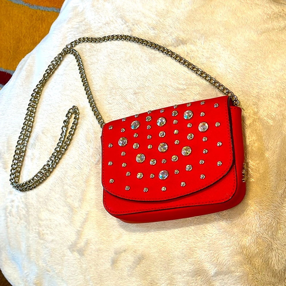 Juicy Couture bag red leather rhinestone bling shoulder pocketbook